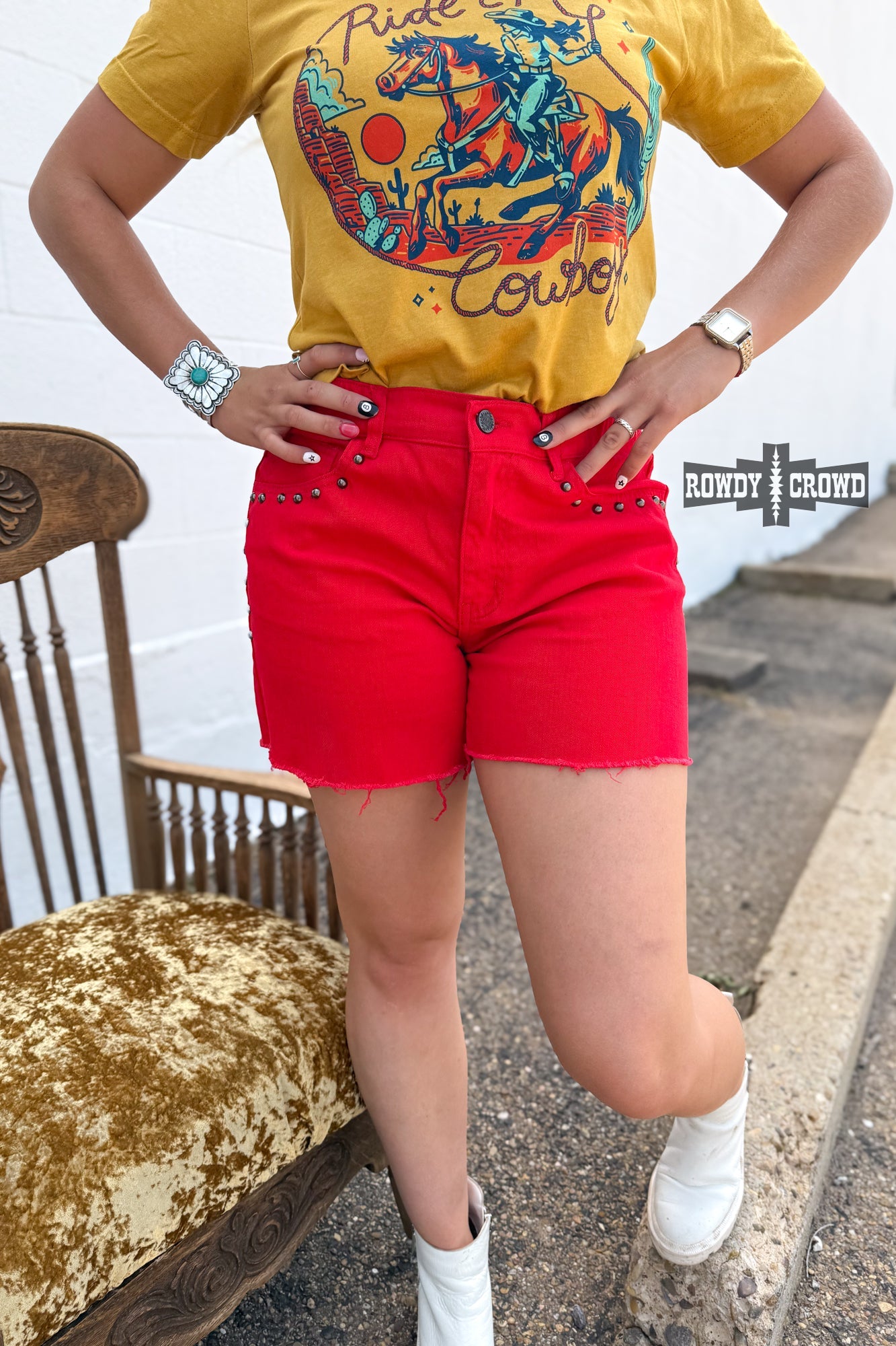 RED- Shenandoah Stud Shorts